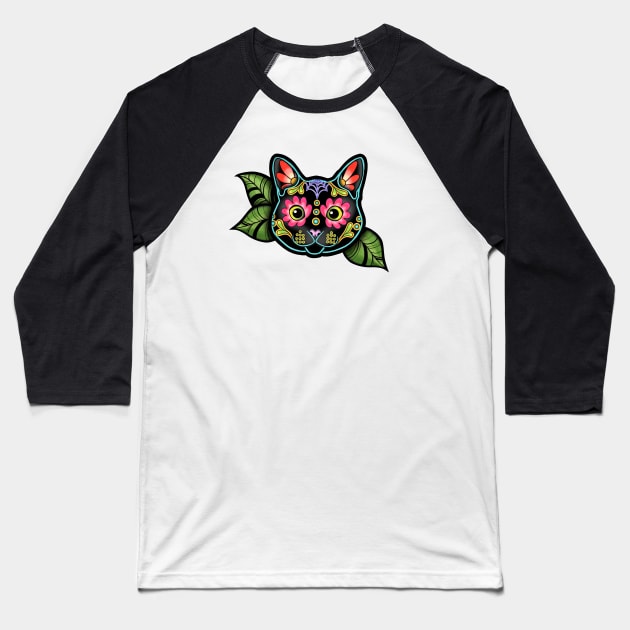 Black Cat - Day of the Dead Sugar Skull Kitty Baseball T-Shirt by prettyinink